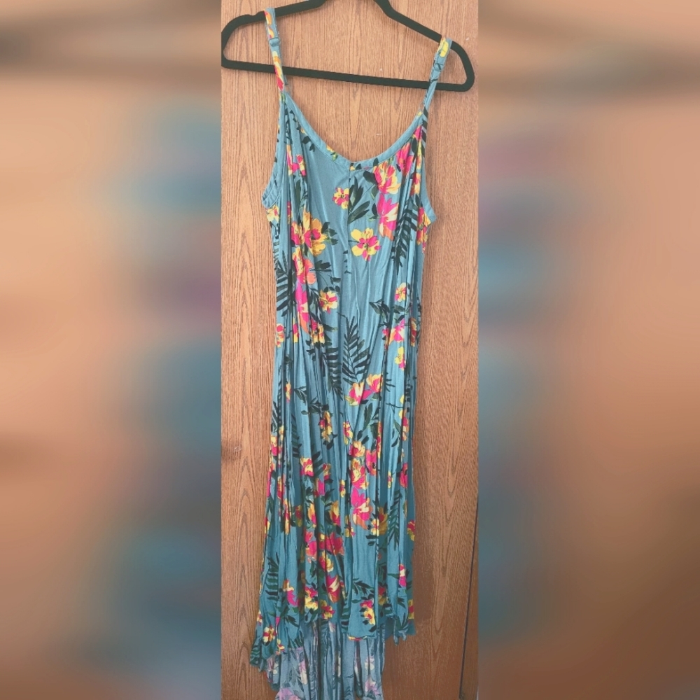 Blue floral torrid hi-low trapeze dress